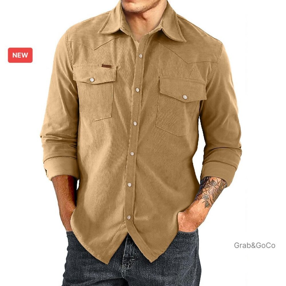 Corduroy Shacket Casual Western Long Sleeve Button Down Retro Classic